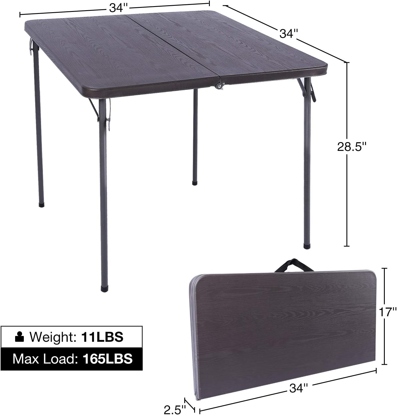 REDCAMP 34" Square Folding Card Table with Resin Top, Portable Fold in Half Small Card Tables with Collapsible Legs for Adults Indoor Outdoor Use