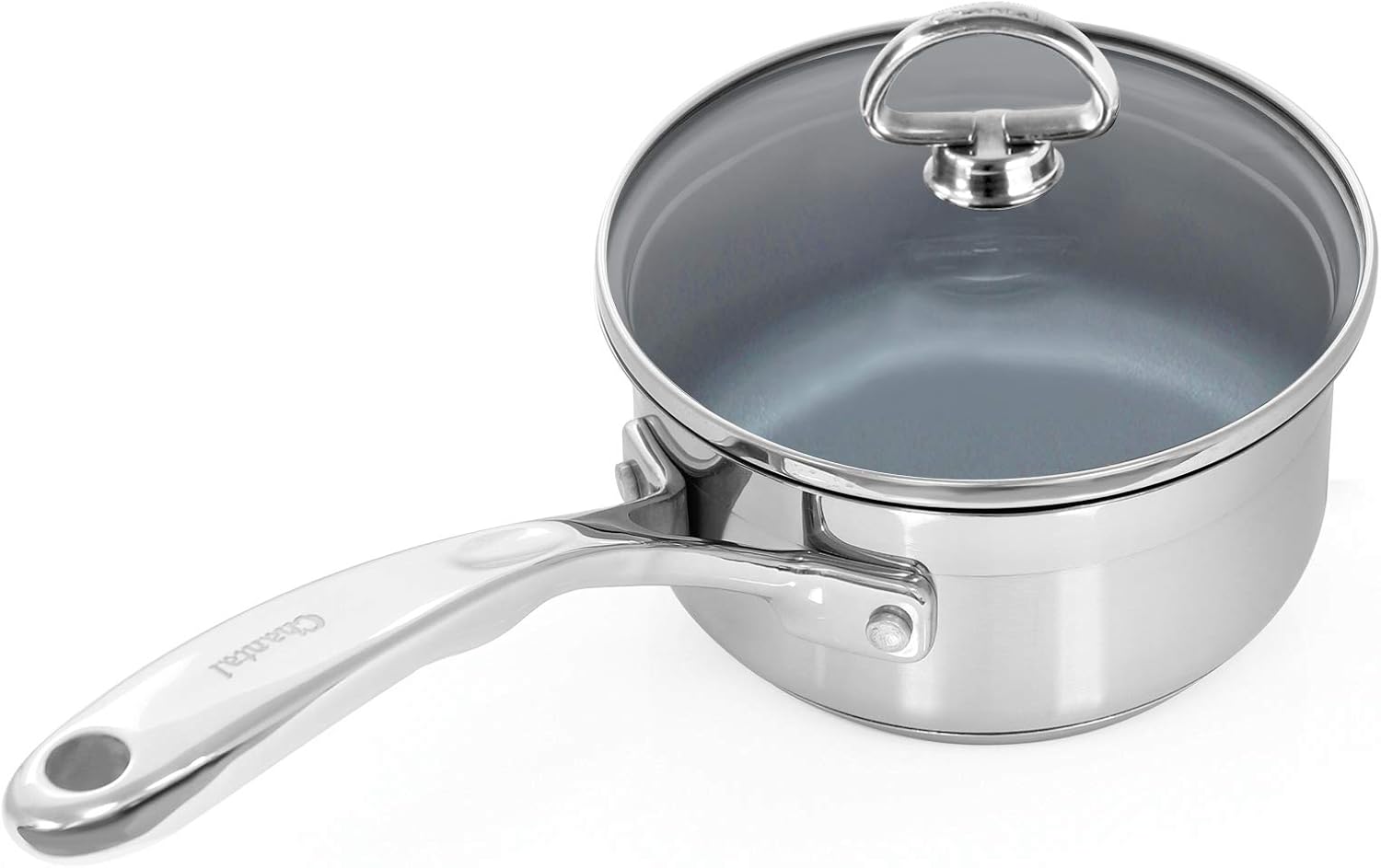 Chantal Induction 21 Steel 1 quart NonStick Saucepan with Tempered Glass Lid, Ceramic Non Stick, Brushed Stainless Steel