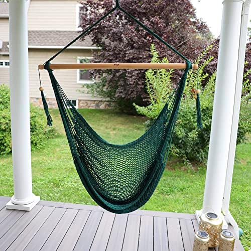 Bliss Hammocks BHC-412NT Island Rope Hammock Chair, Eco Friendly & Hand Woven, Varnish Coated 40 Inch Wood Spreader, Easy to Hang w/Included Hanging Kit, Supports up to 265 pounds, Natural Rope