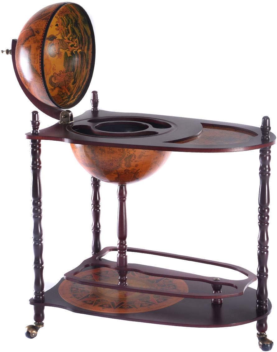AchieveUSA Vintage Globe Wine Stand Bottle Rack with Extra Shelf
