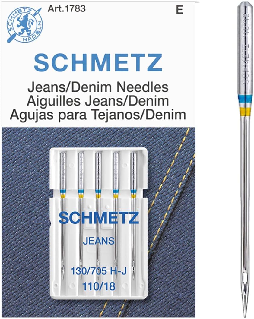 SCHMETZ Jean & Denim Sewing Machine Needles - Precision Needles for Heavy Fabric, Size 110/18, 5-Needle Cards, Pack of 1