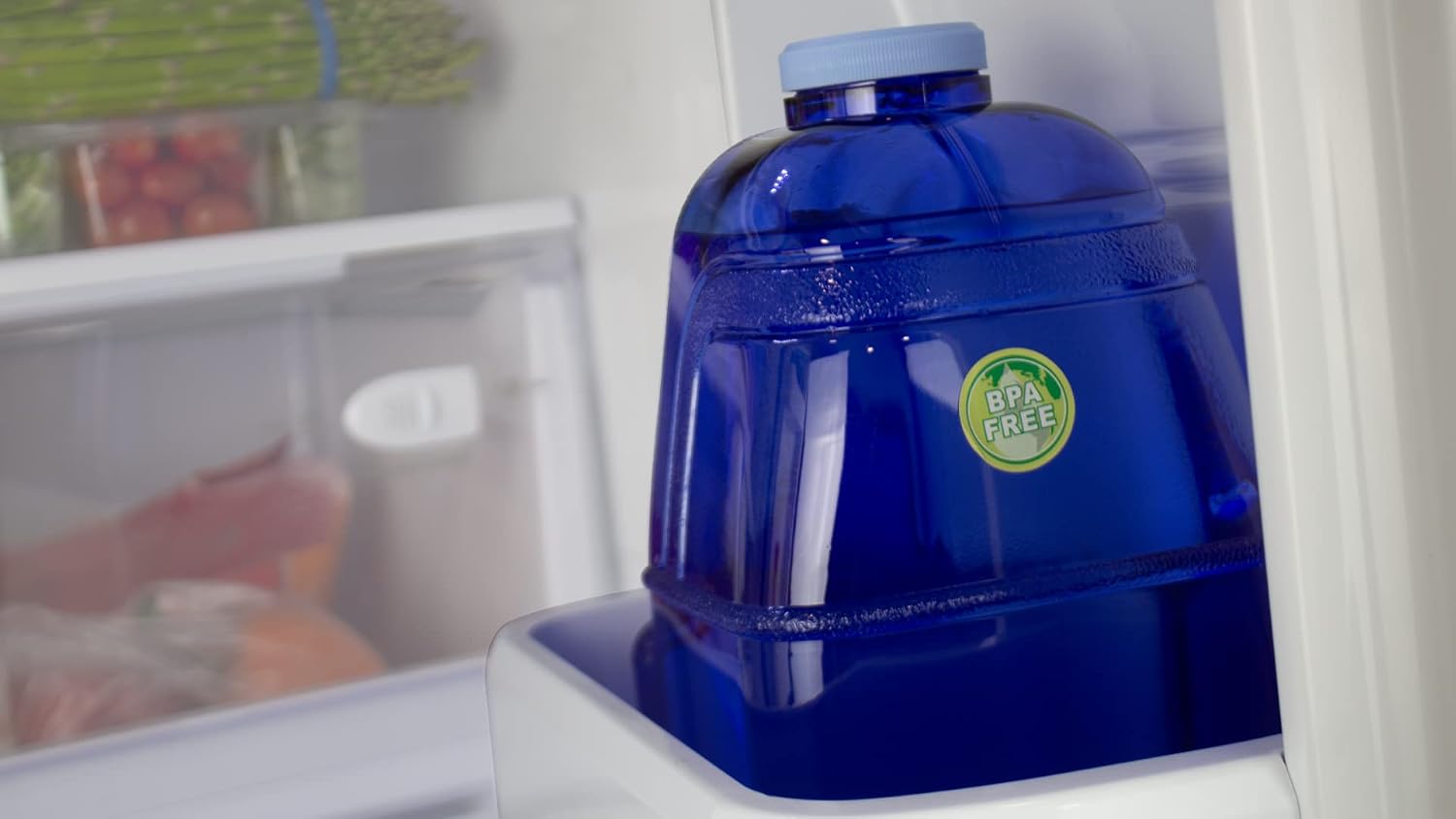 New Wave Enviro Iconic 1 Gallon Round BPA Free Water Bottle with Stainless Steel Cap and Integrated Handle, Ideal for Gym and Outdoor Life, Blue