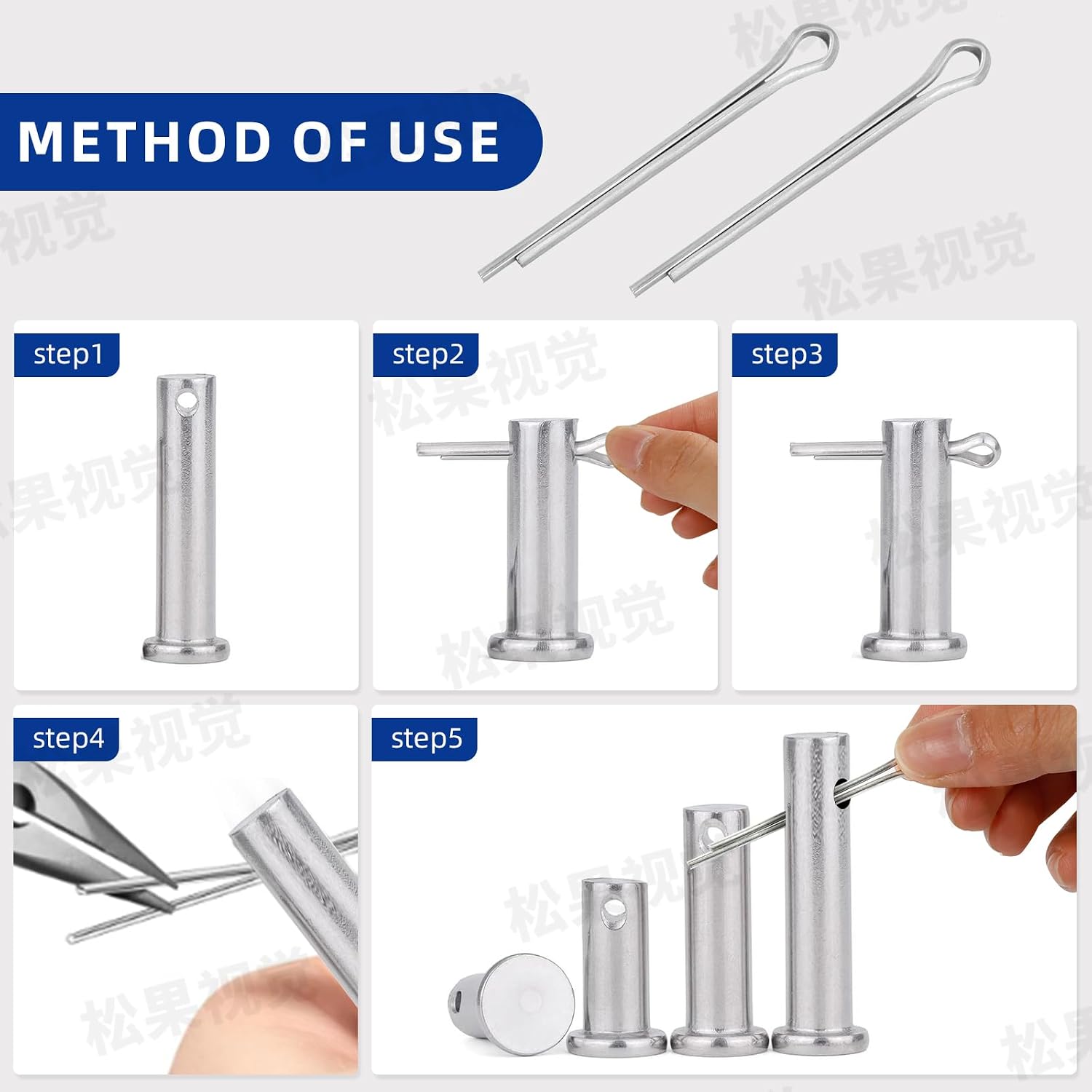 50 Pcs Cotter Pins Assortment Kit R Clips retaining pin | Heavy Duty R Clips Hardware Pins, 5 Sizes Spring Fasteners, Hitch Pin for Trailer Locking