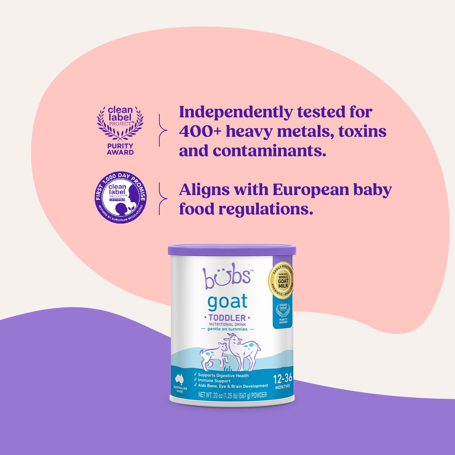 Bubs Whole Goat Milk Infant Formula for 0-12 Months, Non-GMO Milk, 20 oz | Goat Milk-Based Powder with Iron, DHA, ARA, Prebiotics & Essential Nutrients to Support Gentle Digestion
