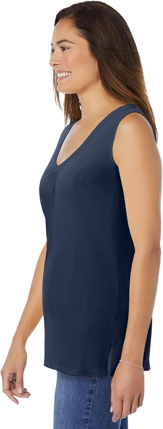 Woman Within Perfect Sleeveless Shirred V-Neck Tunic