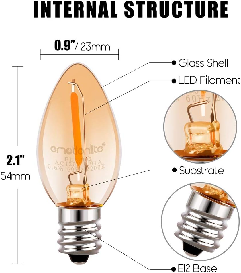 Emotionlite C7 LED Candelabra Bulbs, E12 Base, Warm White 2700K, 4 Pack | lear LED chandelier bulbs, 4W/5W/6W/7W incandescent equivalent with E12 candelabra base
