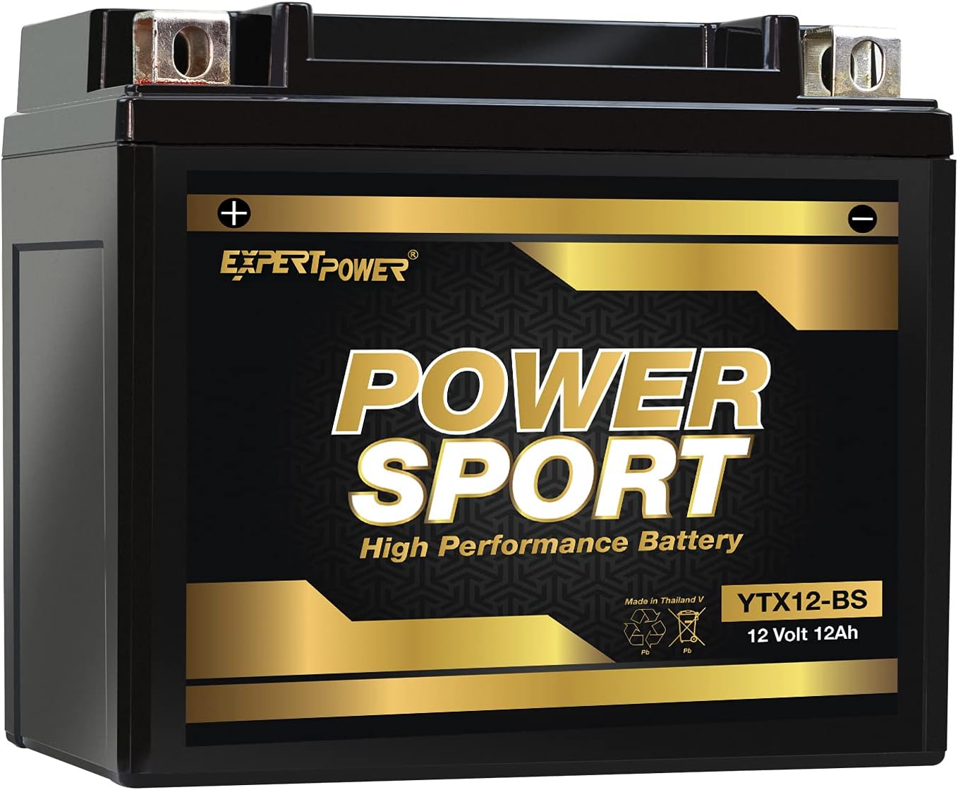 ExpertPower YTX12-BS AGM Motorcycle Battery 12V 12Ah Powersports ATV Battery - Sealed Lead Acid, Maintenance-Free for Motorcycles & UTVs, Recon