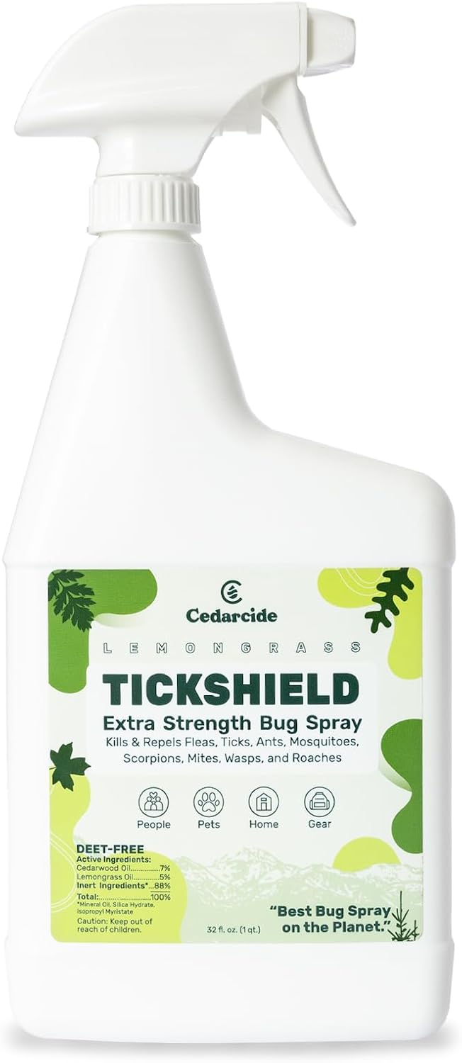 Cedarcide Tickshield with Lemongrass Biting Insect Spray (Pint) Kills and Repels Fleas, Ticks, Ants, Mites, and Mosquitoes