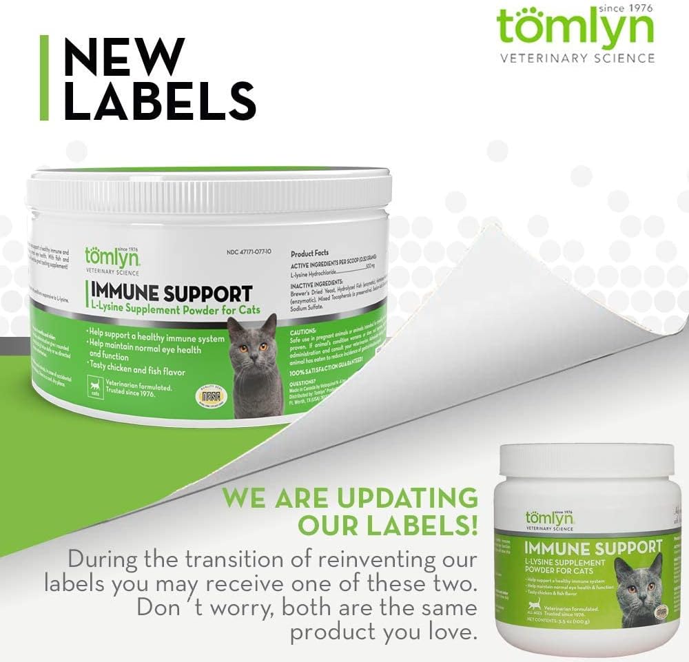 Tomlyn Immune Support Daily L-Lysine Supplement, Fish-Flavored Lysine Powder for Cats and Kittens, 3.5oz