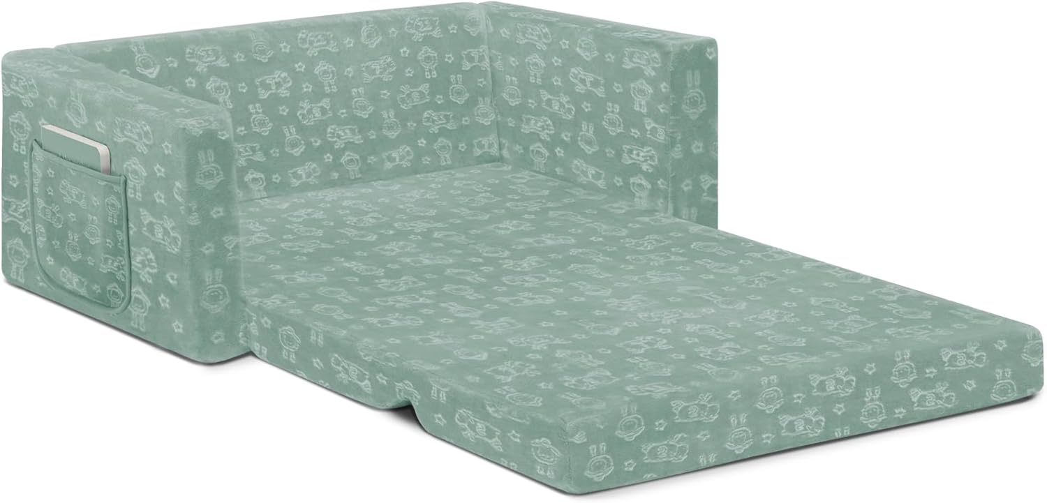 Delta Children - Serta Perfect Sleeper Kids 2-Seater Sofa, Convertible 2-in-1 Flip Open Toddler Couch Sleeper, Foam Chair for Playroom & Bedroom