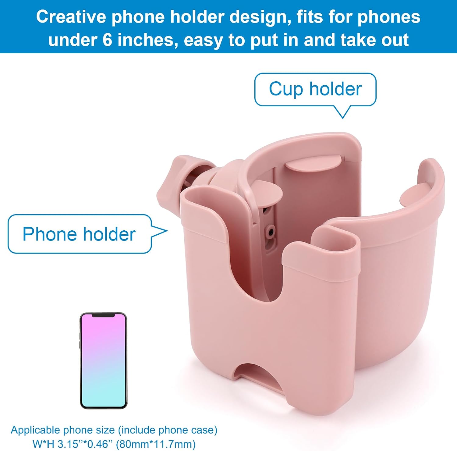 Accmor Stroller Cup Holder with Phone Holder, Bike Cup Holder, Universal Cup Holder for Uppababy Nuna Strollers, 2-in-1 Drinks Holder for Walker