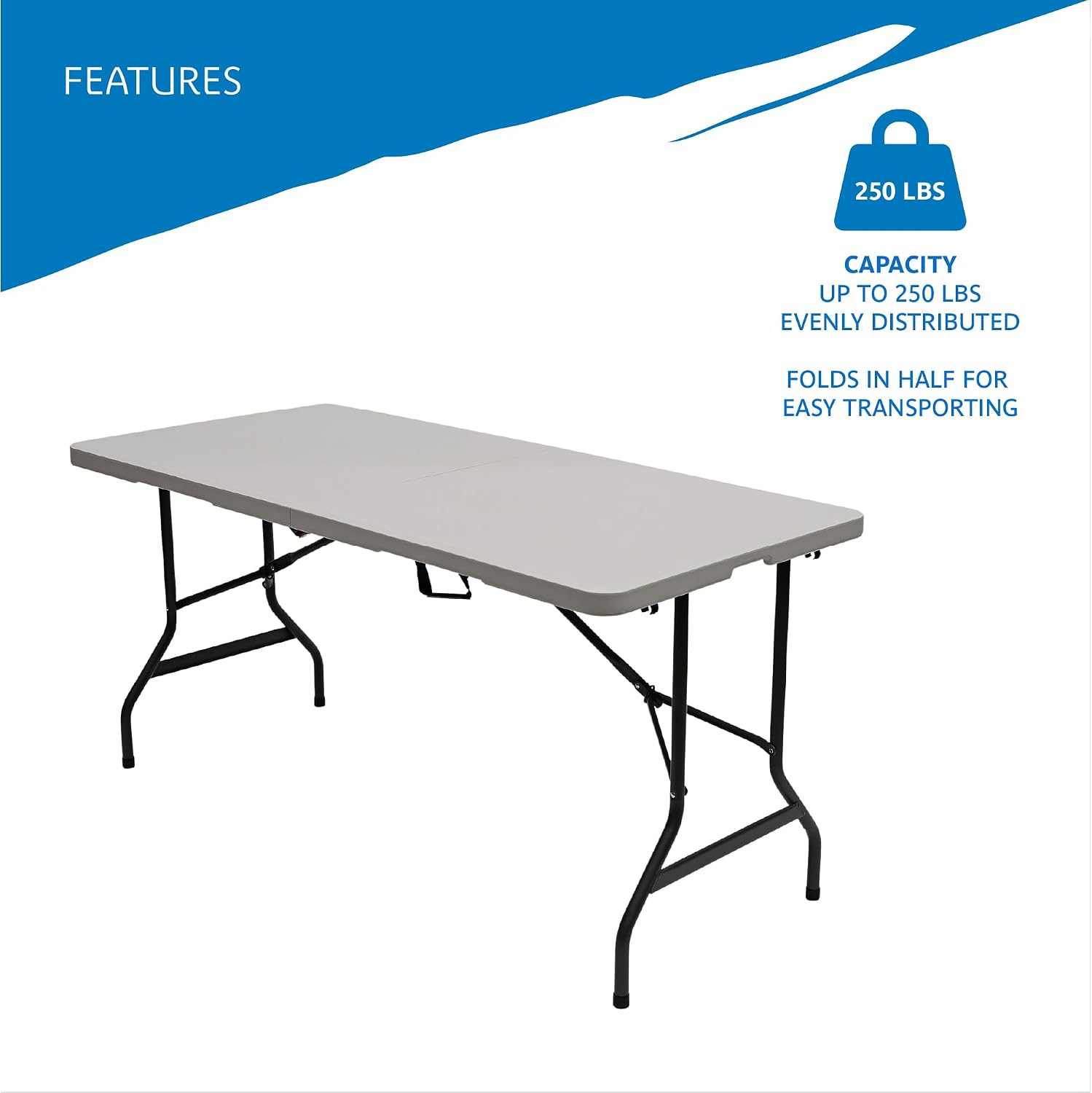 Iceberg IndestrucTable Classic Center-Folding Table, 5 ft, Platinum Granite | Measures 60" x 30" x 29", holds up to 250 lbs, indoor and outdoor use, center-folding for easy carry, ideal for camping