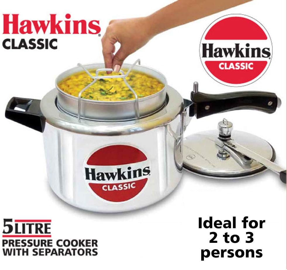 Hawkins 6.5 Litre Classic Pressure Cooker with Pots, Inner Lid Cooker with Separator Set, Silver (CL66)