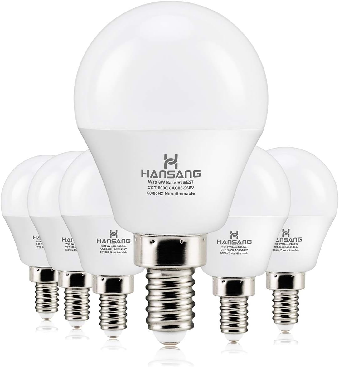 E12 LED Bulb 60W Equivalent Candelabra Light Bulbs 2700K Warm White | Small Base Light Bulb, 6W A15 LED Ceiling Fan Light Bulbs, CRI85+, 120V 600LM Round Bulb for Chandelier, Non-Dimmable 6 Pack
