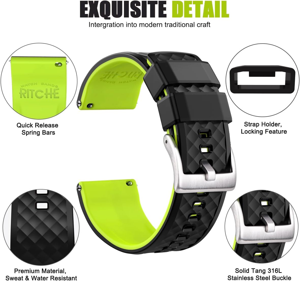 Ritche Christmas Gift Silicone Watch Bands 18mm 20mm 22mm 24mm Quick Release Rubber Watch Bands for Men, White Elephant Gifts
