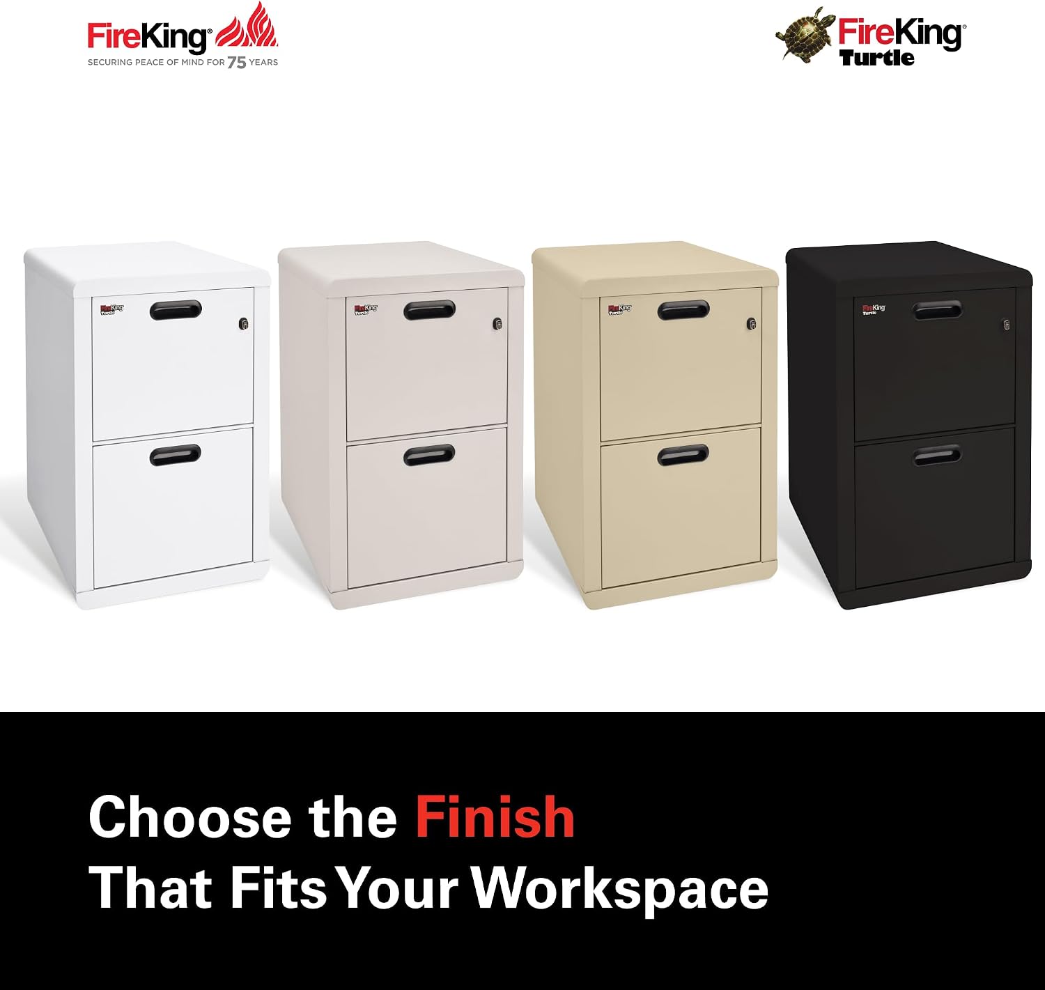 FireKing Turtle Vertical 2 Drawer Fire Rated File Cabinet, Black | 1 Hour Fire Rated Filing Cabinet - UL Class 350 - Water Resistant - Key Lock - Made in USA