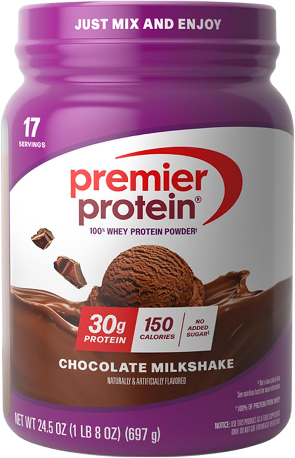 Premier Protein 30g High Protein Powder, 100% Whey, Chocolate, 17 Servings | No Added Sugar, Supports Muscle Health, Soy & Gluten-Free, 1.44 lb