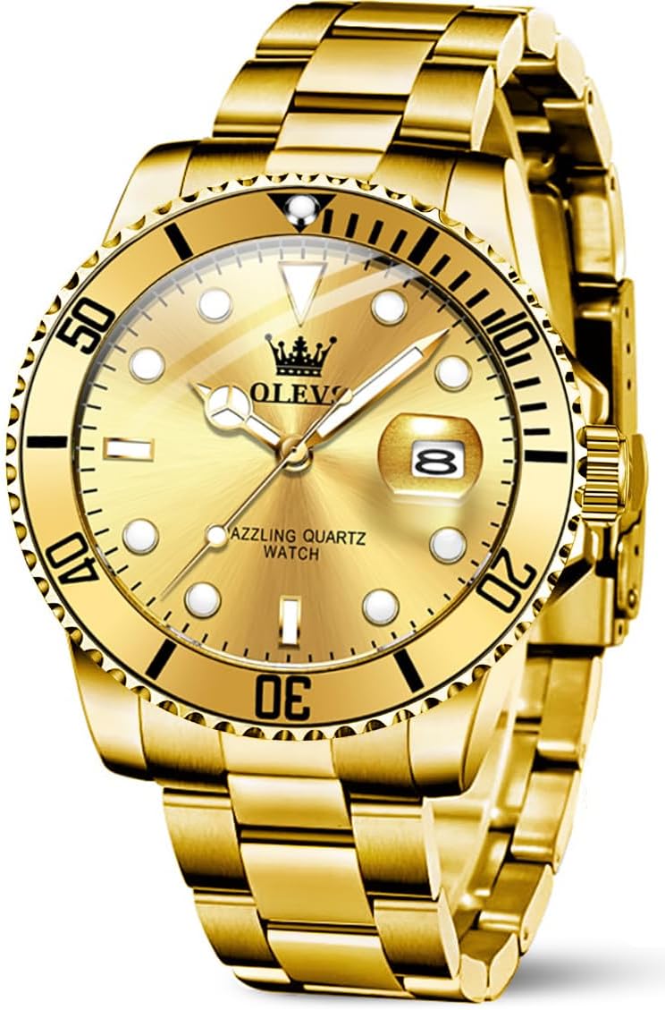 OLEVS Luxury Watches for Men Big Stainless Steel Waterproof Quartz Analog