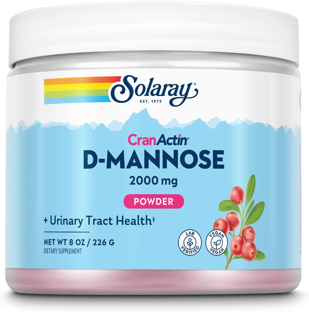 SOLARAY D-Mannose with CranActin Cranberry AF Extract Powder, 2000 mg, 400 mg of Cranberry Extract, Healthy Urinary Tract Support