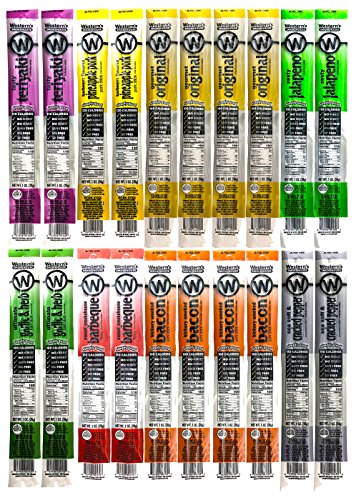 Western's Smokehouse Meat Sticks Variety Pack of 20 – 8 Flavors of Pork and Beef Jerky Sticks - Gluten-Free, MSG-Free, Soy-Free, No Nitrates