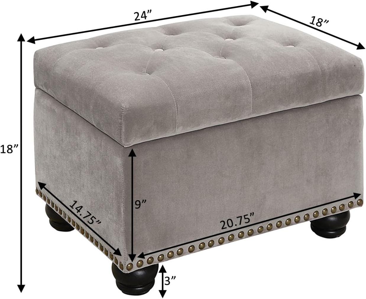 Convenience Concepts Designs4Comfort 5th Avenue Storage Ottoman 24" - Contemporary Foot Stool and Seat with Hinged Lid for Living Room, Dining Room, Office, Den, Espresso Faux Leather