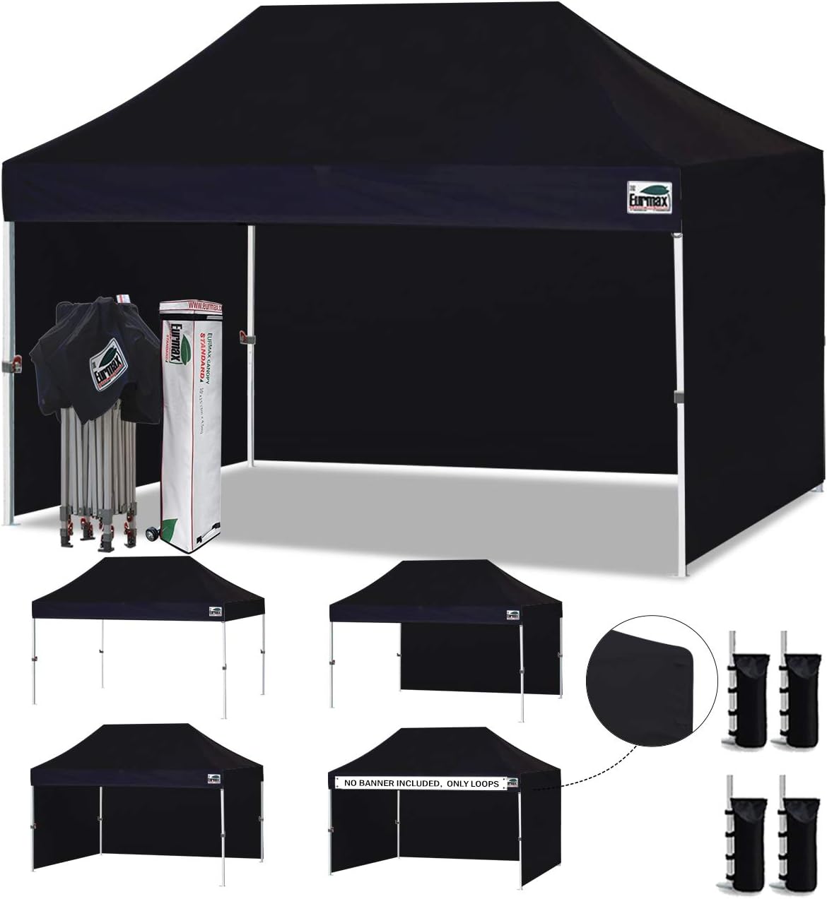 Eurmax USA 10x10 Pop Up Canopy Tent,Commercial Tent with Patented No-Tip Rolling Bag,4 Zippered Removable Walls,UV & Water Resistant Canopy Top,Heavy Duty Outdoor Gazebo,Instant Shelter(White)