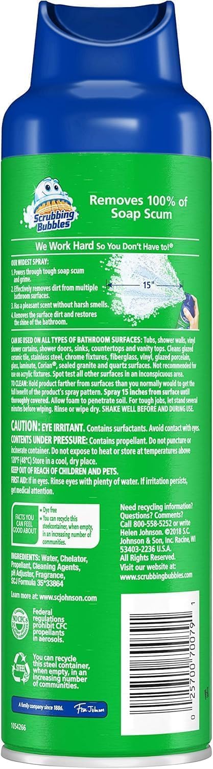 Scrubbing Bubbles Mega Bathroom and Shower Foamer Aerosol, Rainshower Scent, 20oz (Pack of 2)