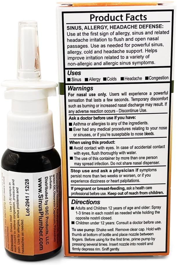 Sinus Plumber Pepper Nasal Spray – Natural Sinus & Allergy Support – Original Formula - 1 fl oz