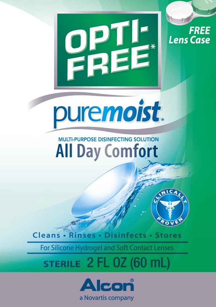 Opti-Free Puremoist Multi-Purpose Contact Lens Cleaning and Disinfecting Solution with Lens Case, 2 Fl Oz (Pack of 1)