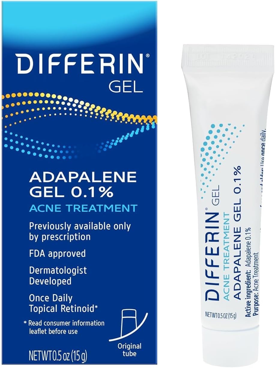 Differin Acne Retinoid Treatment Gel, 0.1% Adapalene, 45g Tube, 2ct