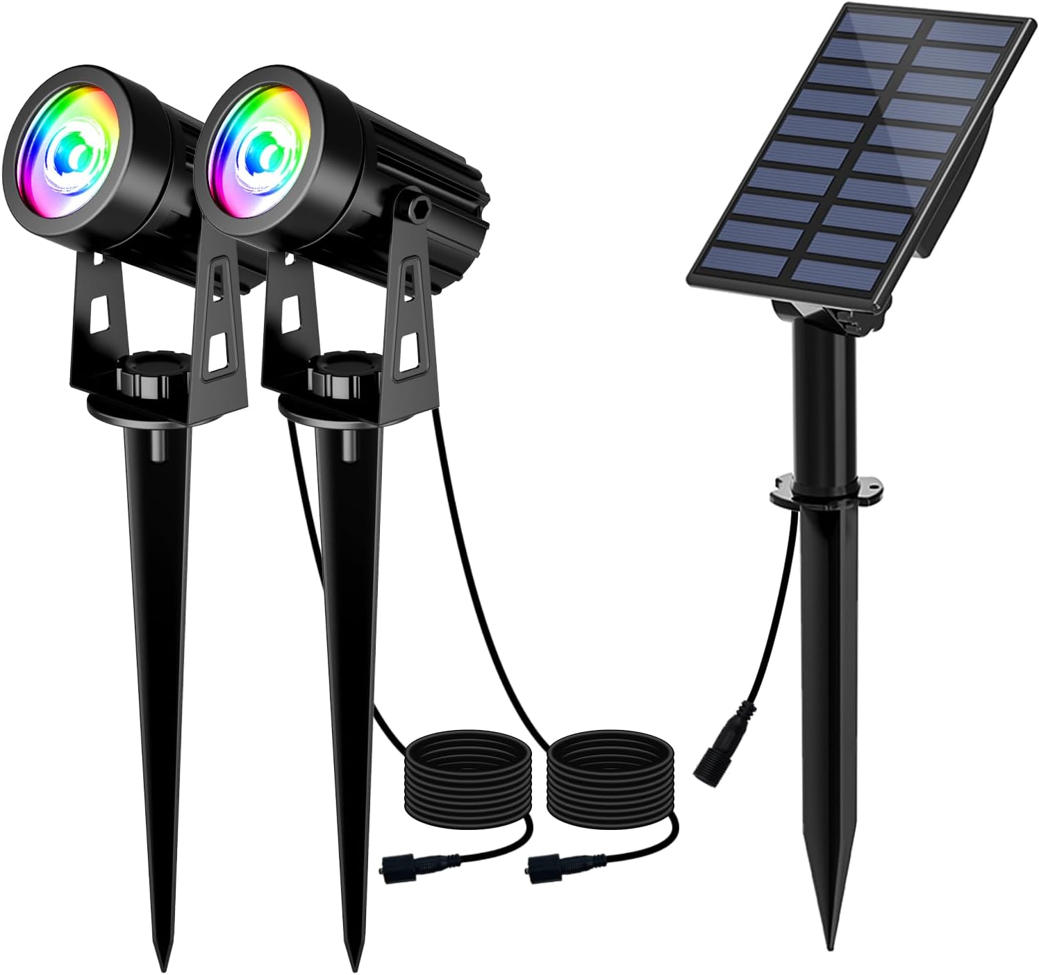T-SUN Solar Spot Lights Outdoor, Dual Head Solar Spotlights, Cool White | IP65 Waterproof, 2 Brightness Modes, Dusk to Dawn Solar Uplights for Garden, Yard, Pathway, Patio, Lawn