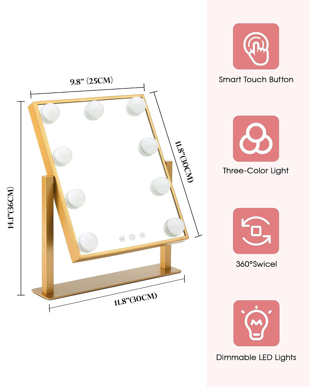 BWLLNI Lighted Makeup Mirror, White Vanity Mirror with Lights,9 LED Bulbs