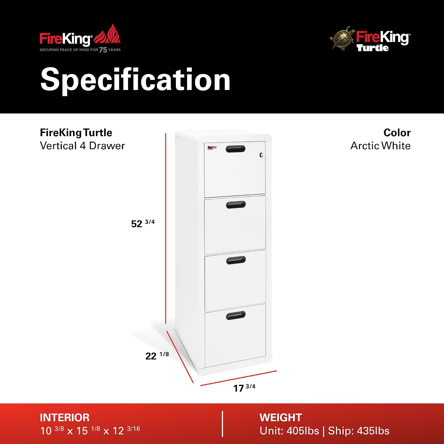 FireKing Turtle Vertical 2 Drawer Fire Rated File Cabinet, Black | 1 Hour Fire Rated Filing Cabinet - UL Class 350 - Water Resistant - Key Lock - Made in USA