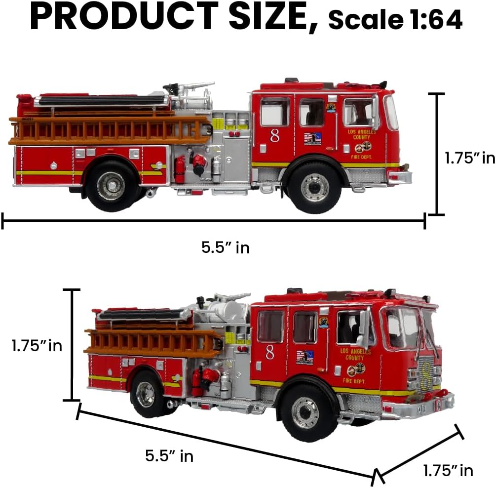 Generic KME Predator Fire Engine - LACFD Engine 8 - Elite Diecast Model for Firefighting Enthusiasts - Los Angeles - Fire Brigade Series 1:64 Scale