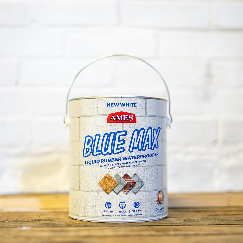 Ames Research Laboratories BMX5RG Blue MAX Waterproofer, Regular Use in Interior & Below-Grade Exterior Concrete Sealer and More. Liquid Rubber, 5 Gallon (Pack of 1), 640 Fl Oz | Ideal for waterproofing above & below grade foundations, basements, roofs,…
