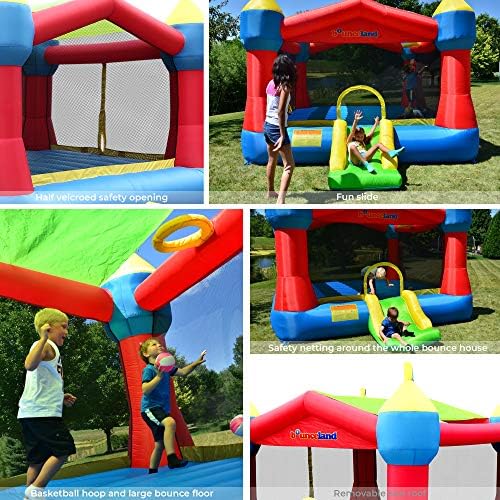 Bounceland Inflatable Party Castle Bounce House Bouncer, 16 ft L x 13 ft W x 10.3 ft H, Basketball Hoop, Removable Sun Roof, UL Strong Blower included
