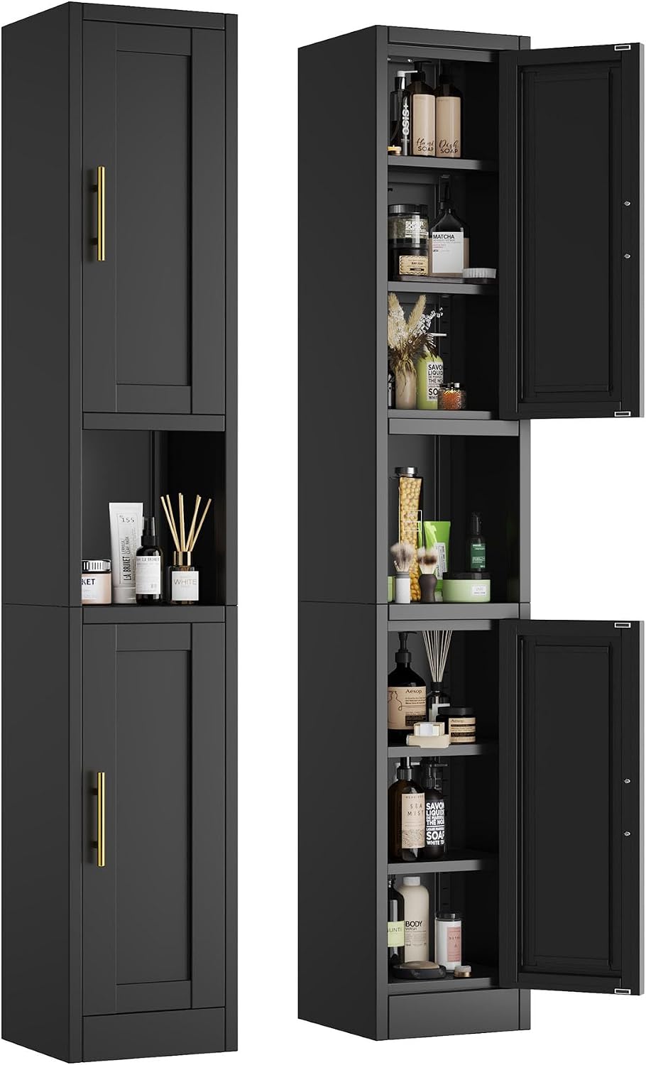 pozdeg 67" Tall Narrow White Metal Storage Cabinet | 2 Doors, 4 Adjustable Shelves, Freestanding Slim Pantry Organizer for Bathroom Kitchen Living Room