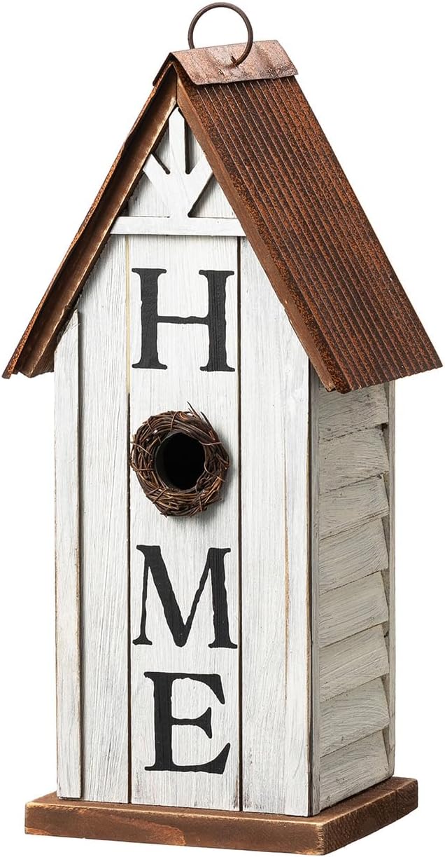 Glitzhome Bird Houses for Outside,10" H Rustic Wooden Bird House Garden Distressed Decorative Birdhouse for Outdoors, Hanging Birdhouse for Bluebird Hummingbird Wren Finch Cardinals Cedar