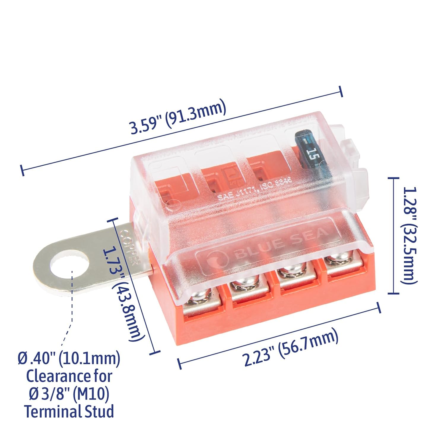Blue Sea Systems ST Blade Fuse Block 6 Way Circuits with Negative Bus and Cover, 100 Amps, 5025