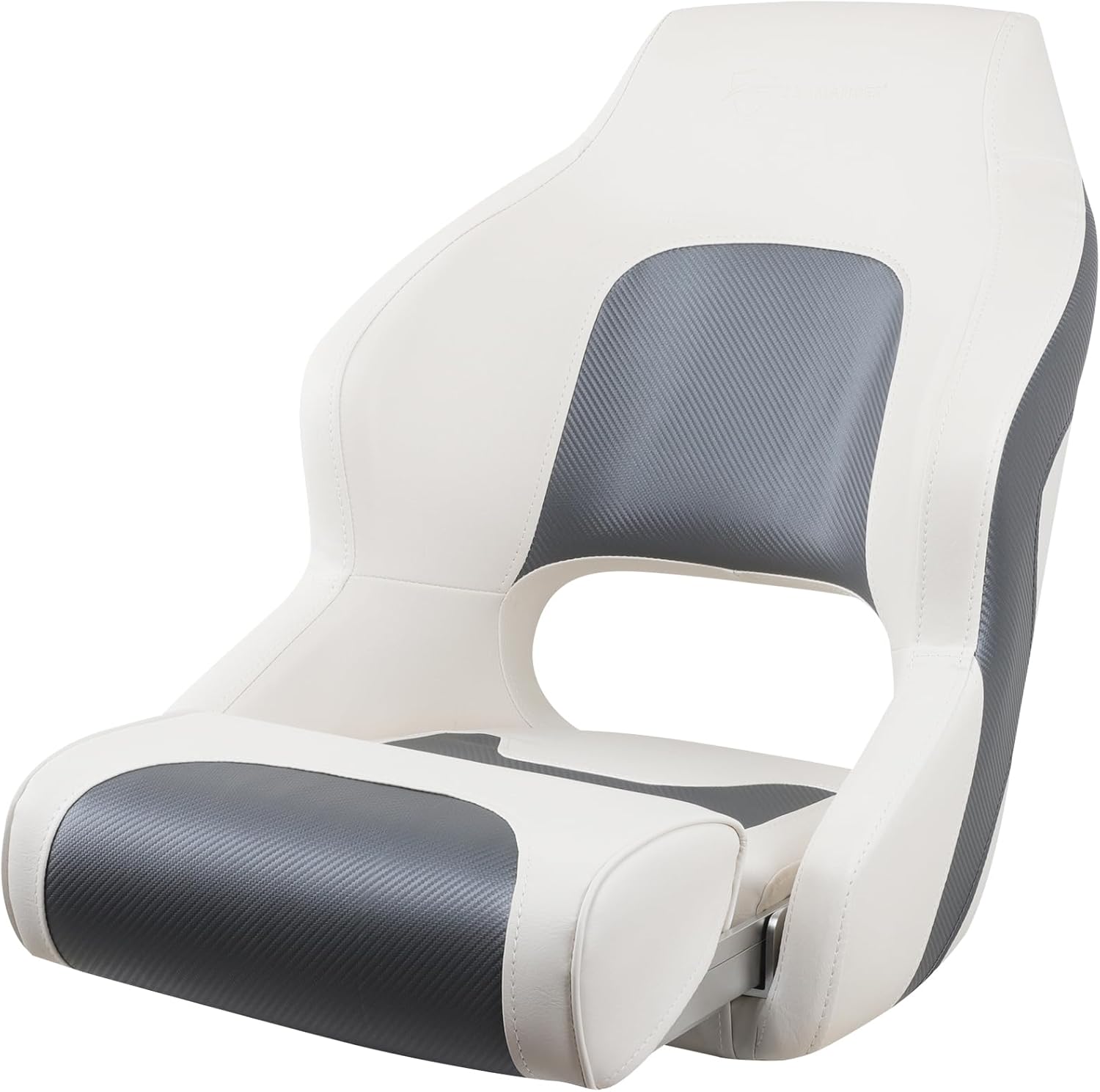 Seamander Boat Captains Chair,Captain Bucket Seat with Flip Up Bolster,Integral Rotomolded Frame, Premium EPDM Foam Material, Marine Grade Vinyl (A-White/Charcoal)