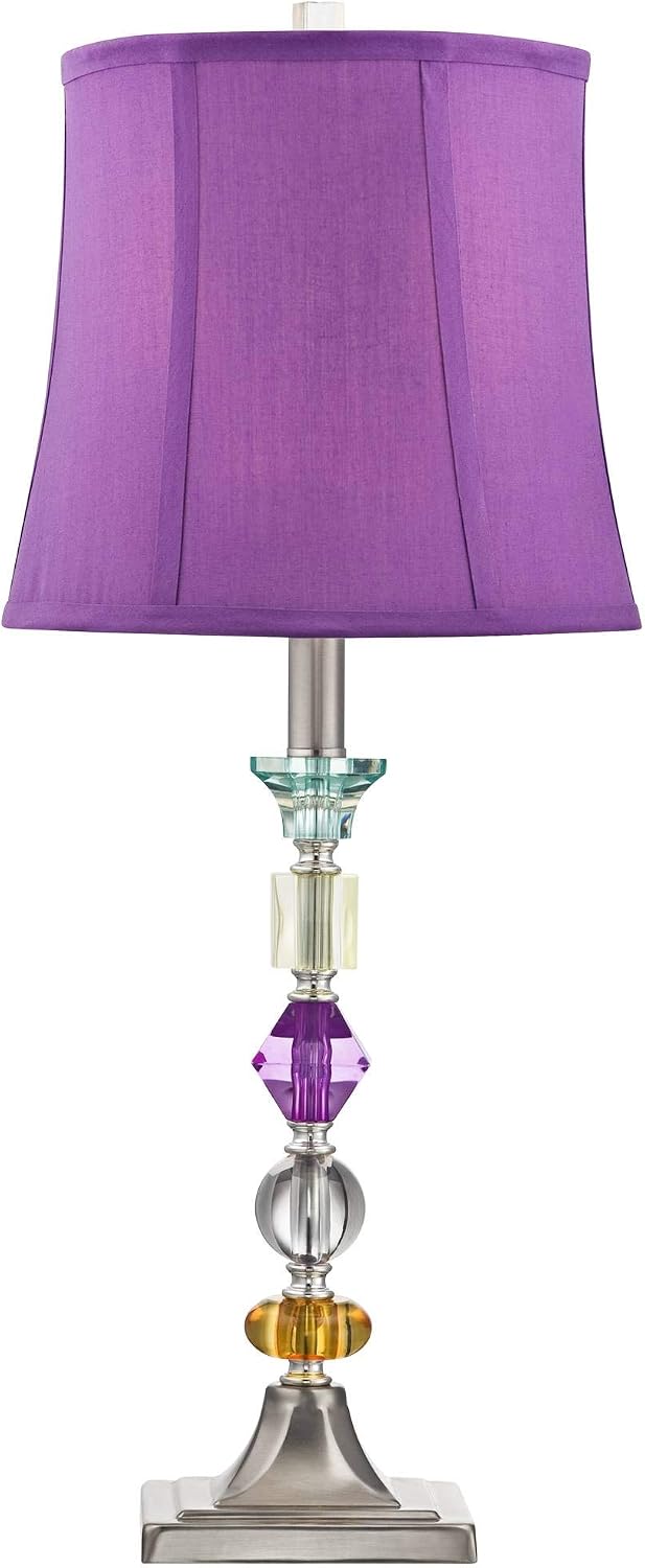 Bohemian 21" High Table Lamp Glass Stacked Traditional Modern Colored | Orchid Pink Chic Multi Kids Girls Living Room Bedroom Bedside House Nightstand Office Home Family Bell Shade