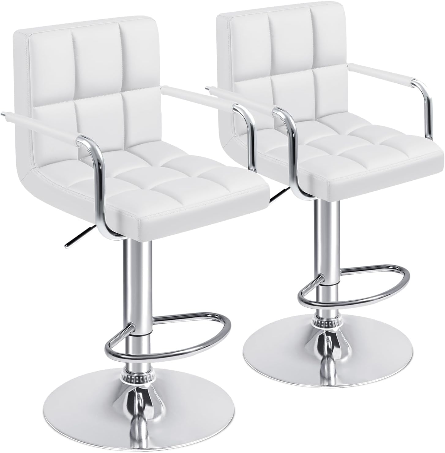 Furmax Bar Stools Modern Pu Leather Swivel Adjustable Hydraulic Bar Stool Square Counter Height Stool Set of 2 (White)