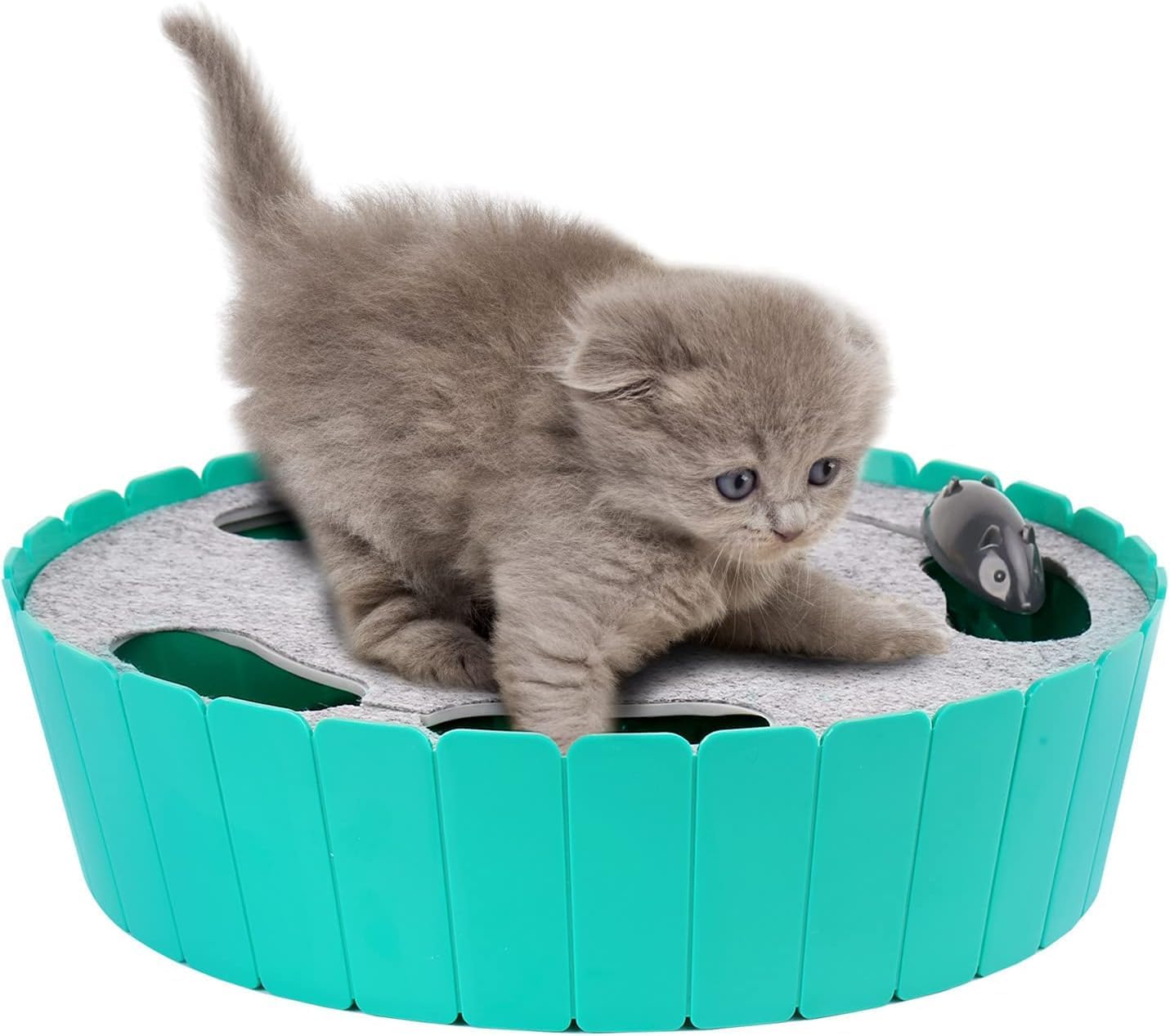 Pawaboo Interactive Cat Toy with Running Mouse, Automatic Track Kitten Toy | Electronic Motion Cat Toy for Indoor Cats, Pop and Play Hide Seek Cats Toys Hunting Mouse for Kitty Play Exercise, Green