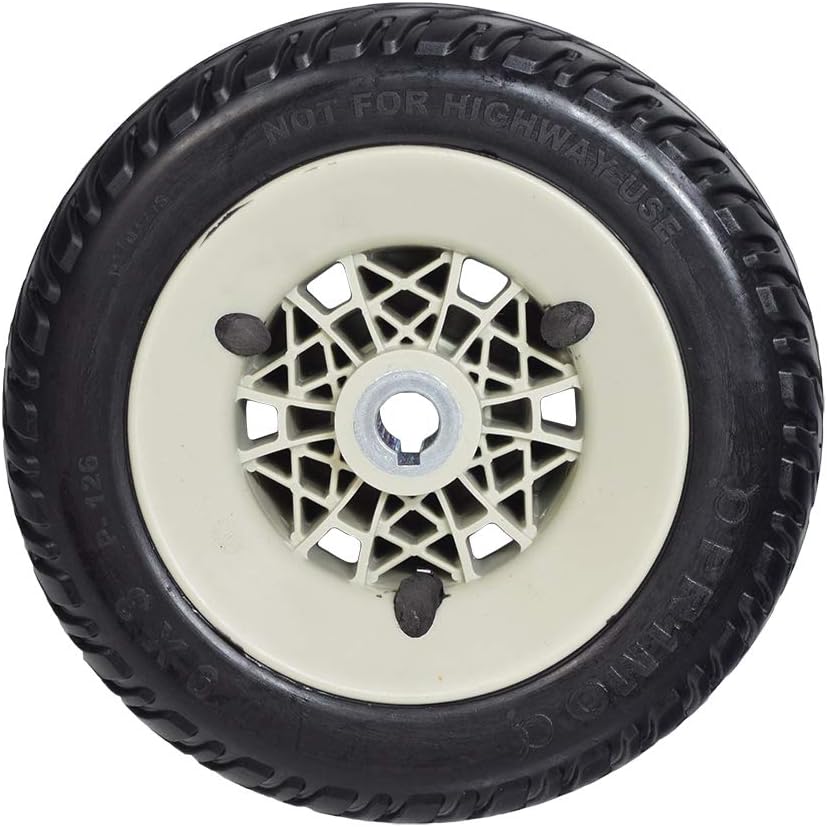9"x3" (2.80/2.50-4) Flat-Free Drive Wheel Assembly with Silver Rim & Black Tire for Jazzy Select Elite & Pride TSS 300 - Mobility Power Chair Wheel