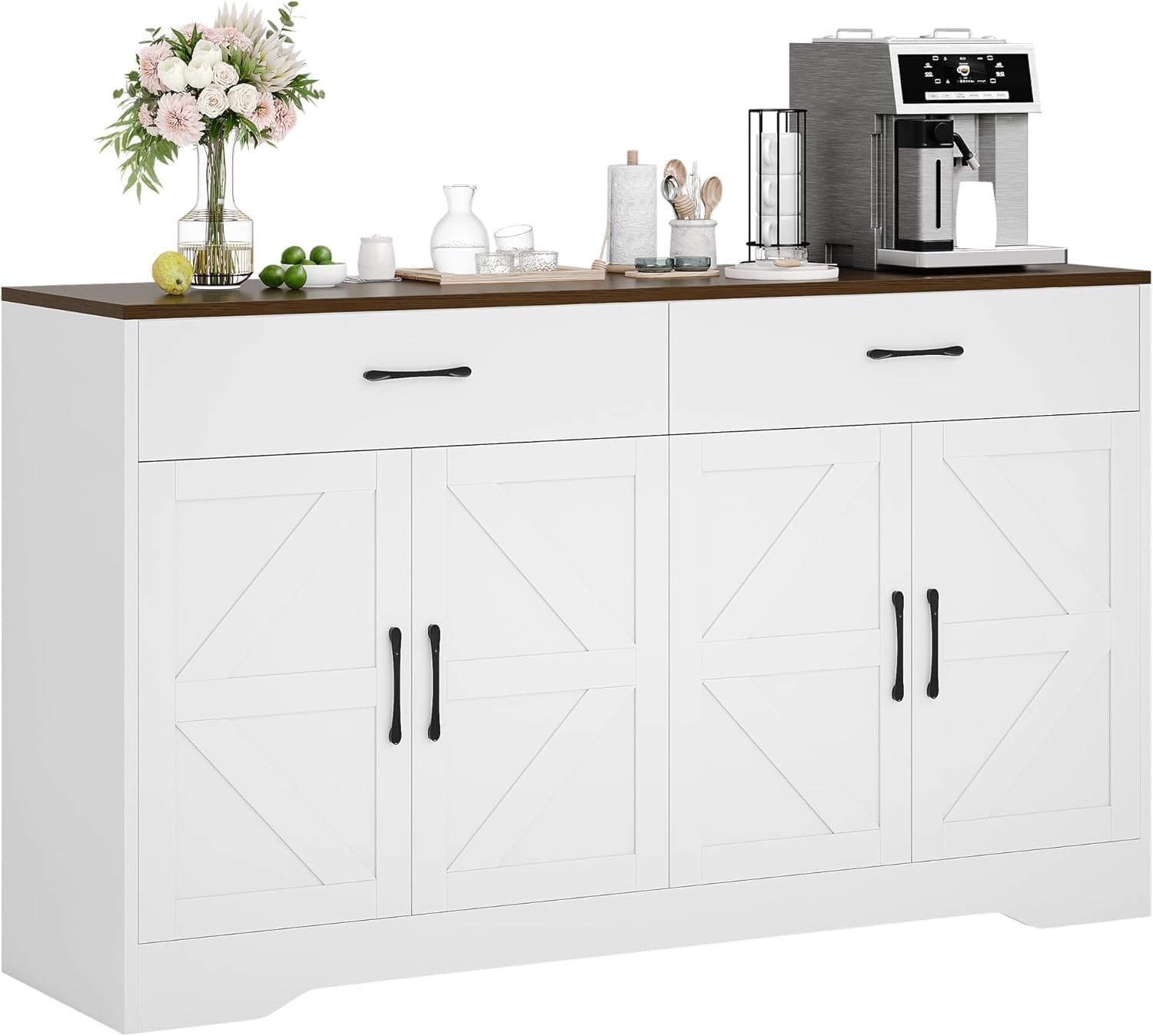 Sideboard Buffet Cabinet with Storage, 55.1" Large Kitchen Storage Sideboard with Drawers & Doors, Modern Wood Farmhouse Coffee Bar Cabinet