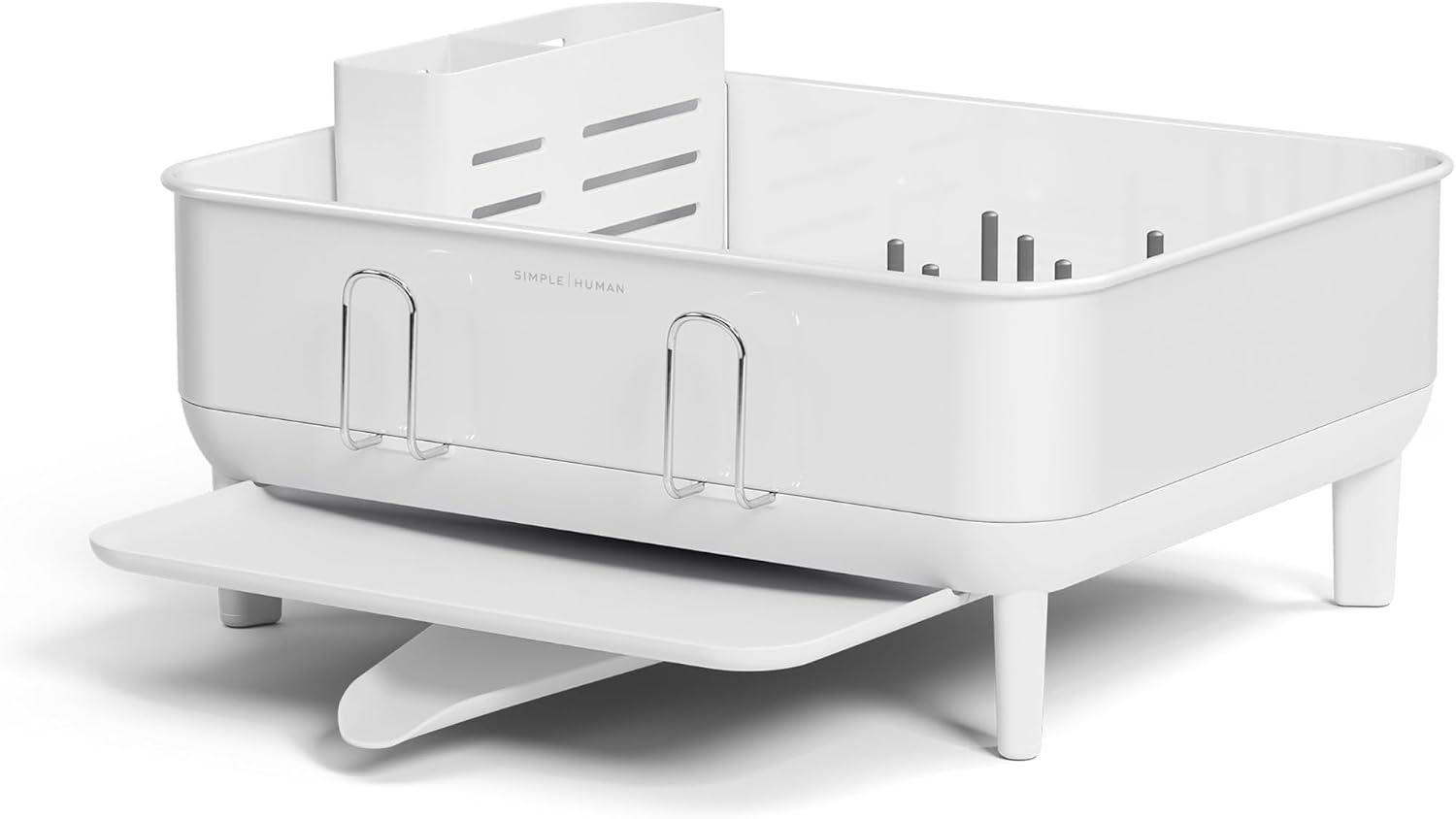 simplehuman Steel Frame Dishrack, Large Capacity Dish Drying Rack, 360º Easy Drain Swivel Spout, Utensil & Wine Glass Holder, Anti-Residue Coating