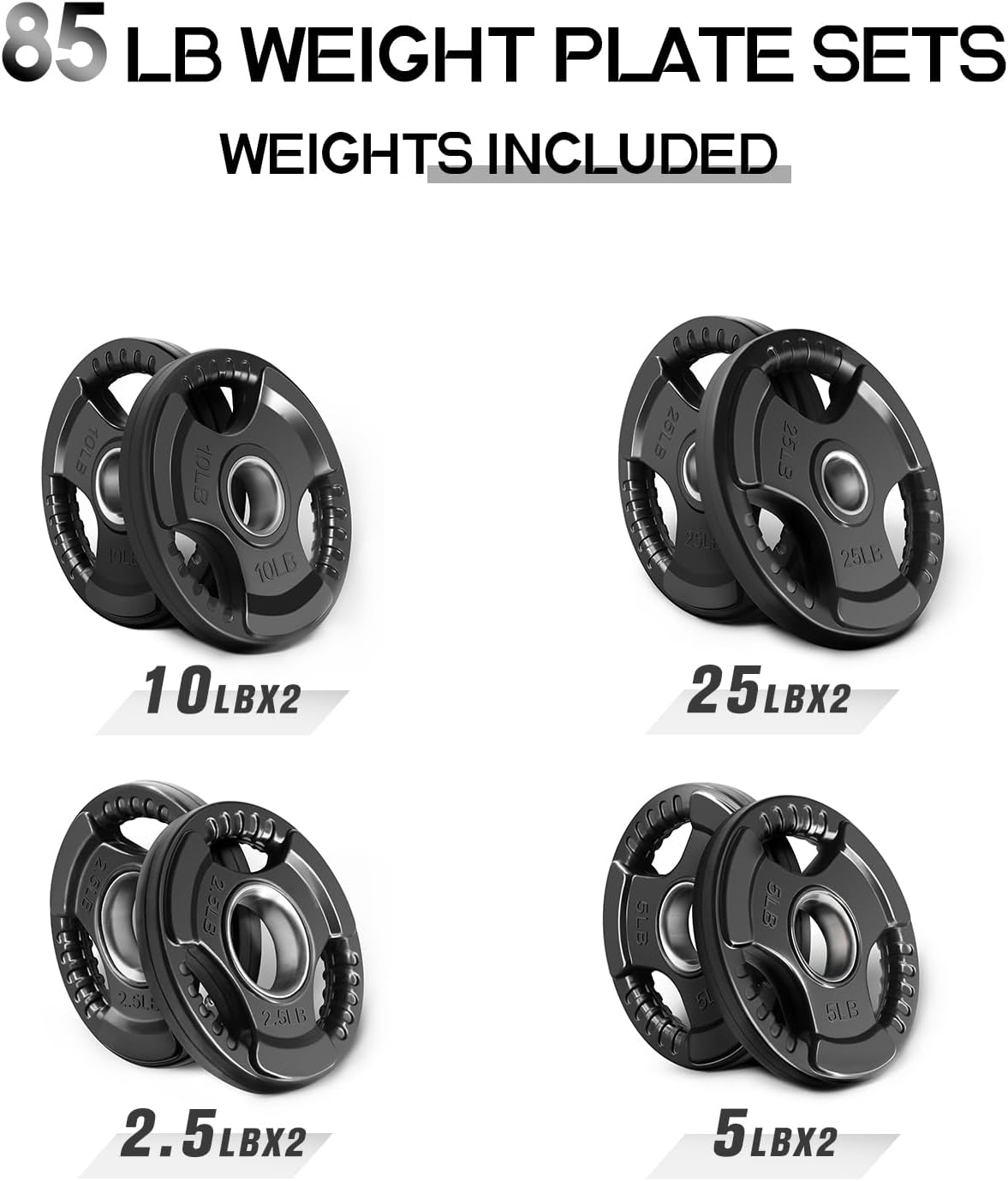 RitFit Olympic Rubber Grip Weight Plates, 2-Inch Barbell Set