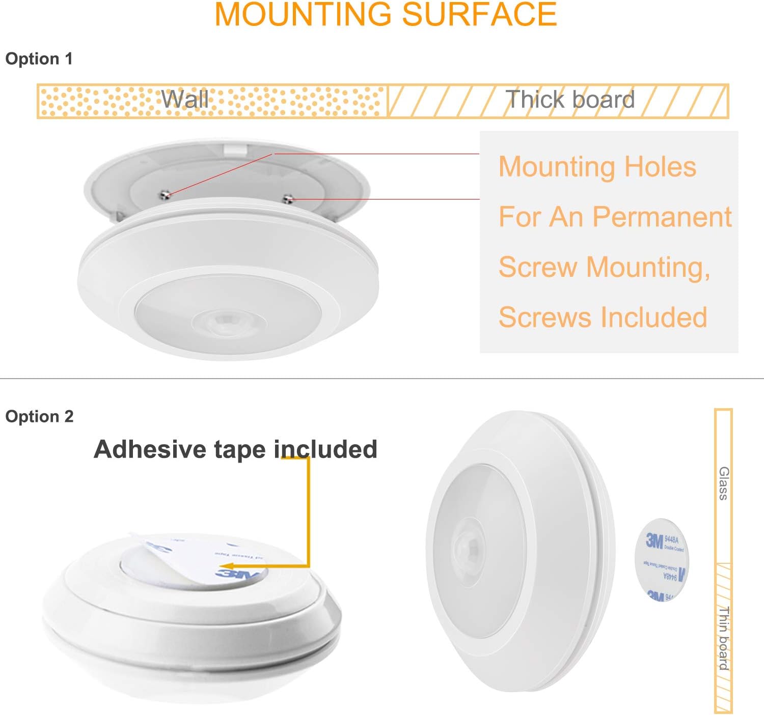 HONWELL Motion Sensor Light, Wireless Battery Powered Warm White Motion Sensor Lights, Stick Closet Lights, Safe LED Stair Lights