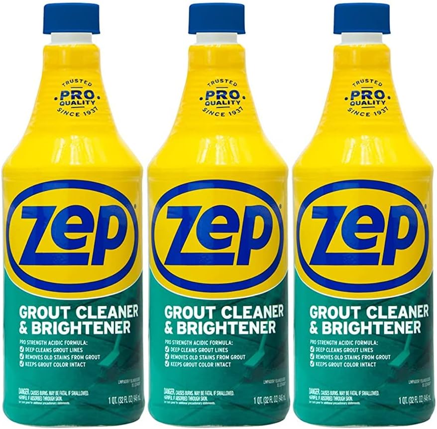 Zep Grout Cleaner and Brightener - 32 Ounce (1 Bottle) - ZU104632 - Deep Cleaning Formula Removes Old Stains From Grout