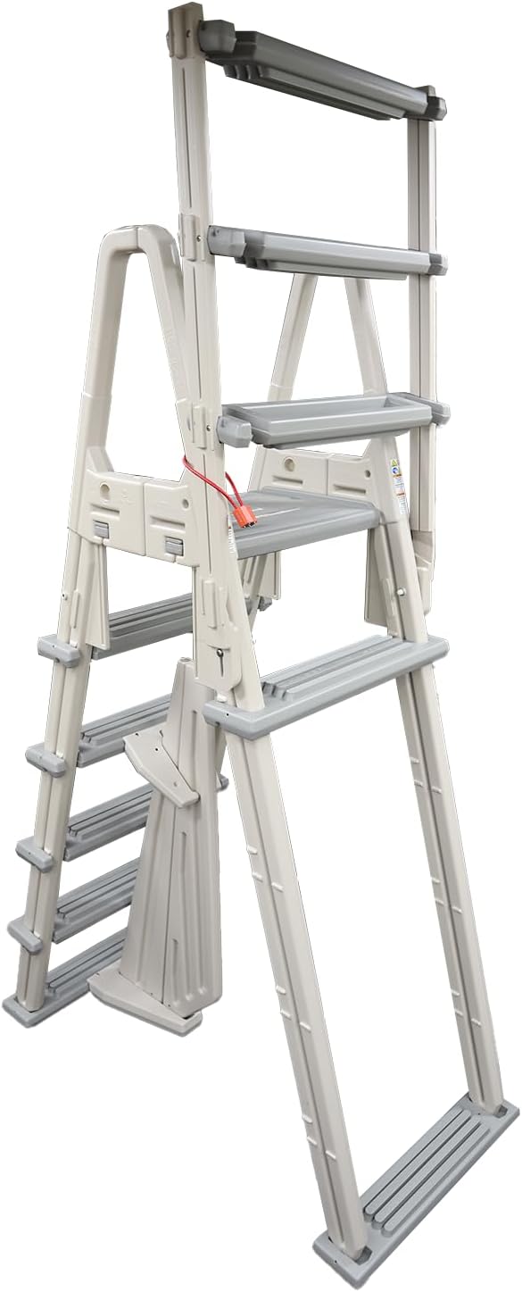 Confer Plastics 7000X Eliminator A-Frame Pool Ladder | Made in USA | Adjustable 48–54 in | Lockable Outer Steps | Heavy-Duty, Stable